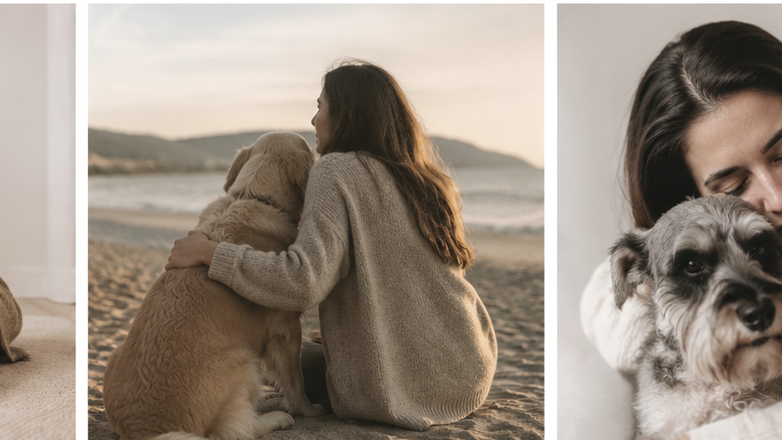 Tutora y perro contemplando juntos un paisaje natural